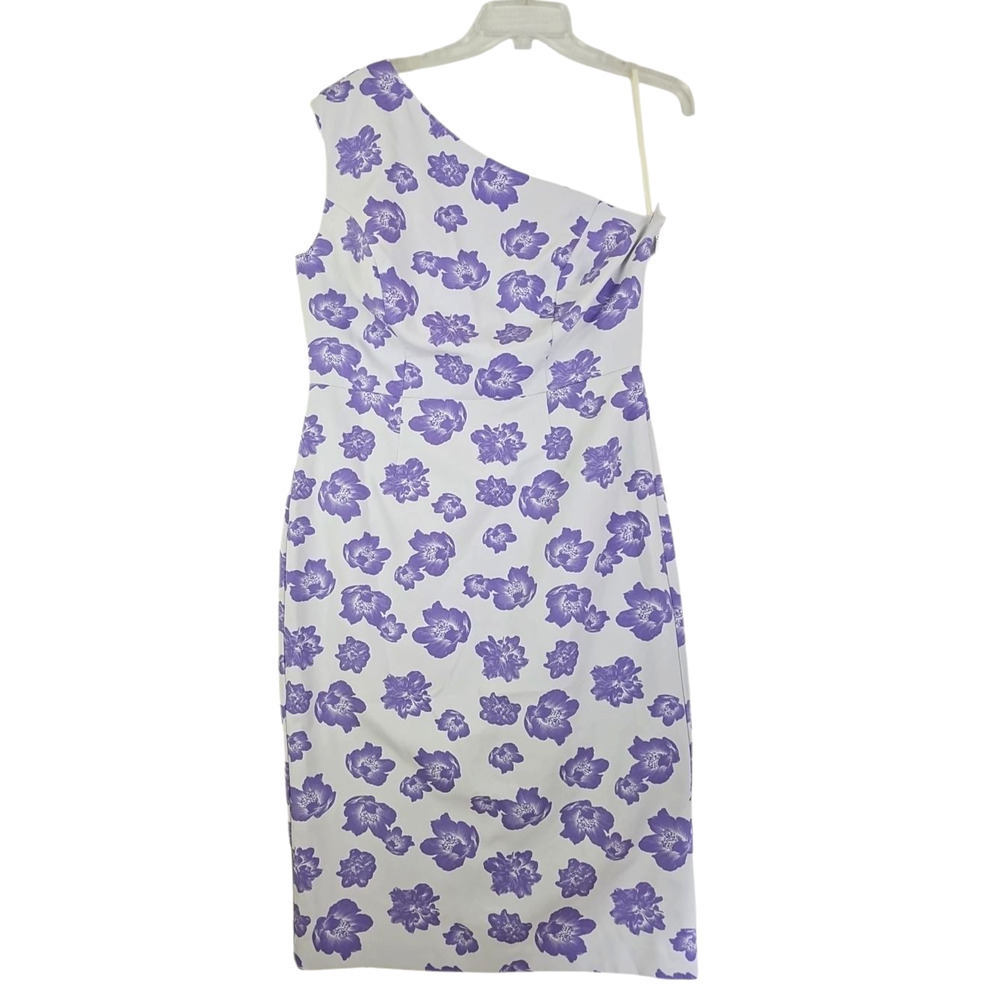 EVA MENDES NEW NY & Co ~Woman Size L~ White/Purple Floral One-Shoulder Dress NWT